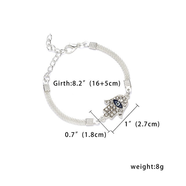 Trendy Silver Plated Blue Crystal Eyes Lucky Bracelets Turkish Evil Eye Star Palm Coconut Tree Charm Chain Bracelet for Women