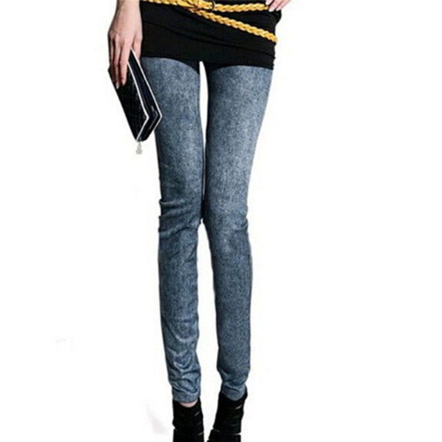 Women Leggings Denim Jeans Pants With Pocket Slim Leggings Women Fitness Blue Black Leggins
