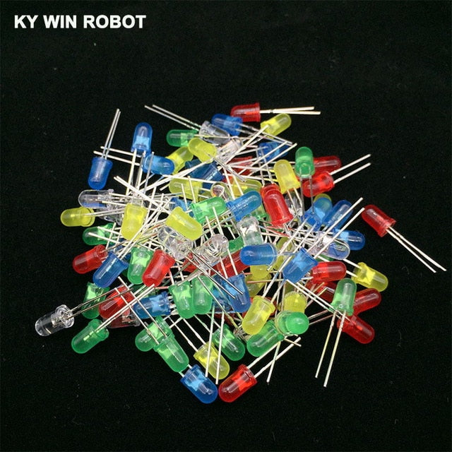 100pcs 5mm LED Diode 5 mm Assorted Kit White Green Red Blue Yellow Orange Pink Purple Warm white DIY Light Emitting Diode