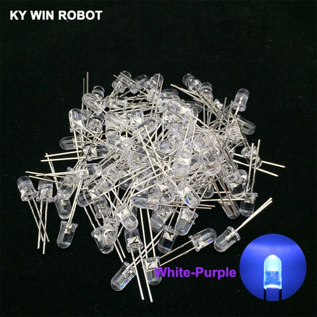 100pcs 5mm LED Diode 5 mm Assorted Kit White Green Red Blue Yellow Orange Pink Purple Warm white DIY Light Emitting Diode