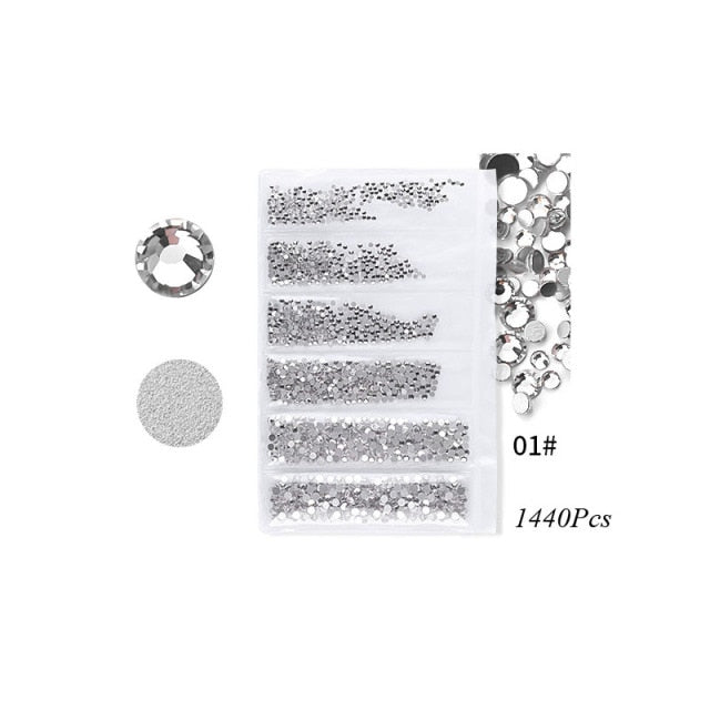 Swarovsky 35 Colors SS3-SS10 1440Pcs Flatback Charm Glass Gems Diamonds Nail Crystals Nail Art Decoration