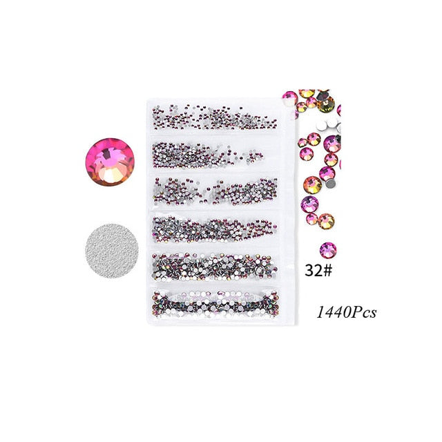 Swarovsky 35 Colors SS3-SS10 1440Pcs Flatback Charm Glass Gems Diamonds Nail Crystals Nail Art Decoration