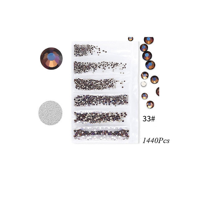 Swarovsky 35 Colors SS3-SS10 1440Pcs Flatback Charm Glass Gems Diamonds Nail Crystals Nail Art Decoration