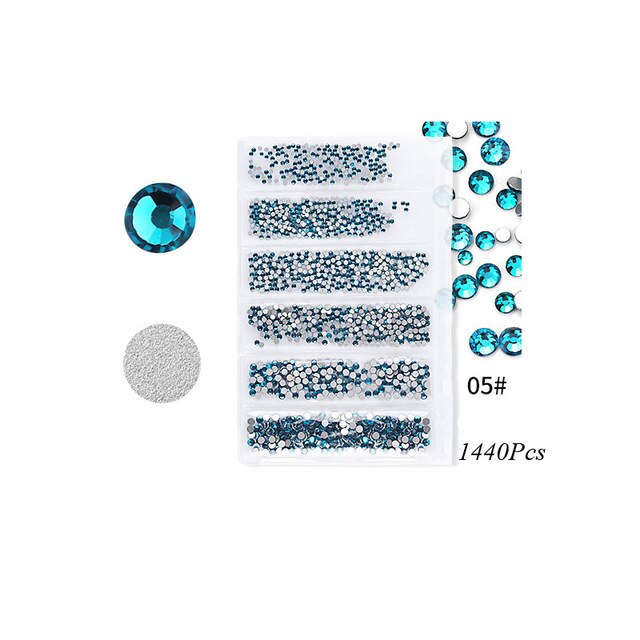 Swarovsky 35 Colors SS3-SS10 1440Pcs Flatback Charm Glass Gems Diamonds Nail Crystals Nail Art Decoration