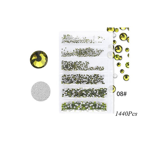 Swarovsky 35 Colors SS3-SS10 1440Pcs Flatback Charm Glass Gems Diamonds Nail Crystals Nail Art Decoration