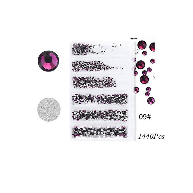 Swarovsky 35 Colors SS3-SS10 1440Pcs Flatback Charm Glass Gems Diamonds Nail Crystals Nail Art Decoration