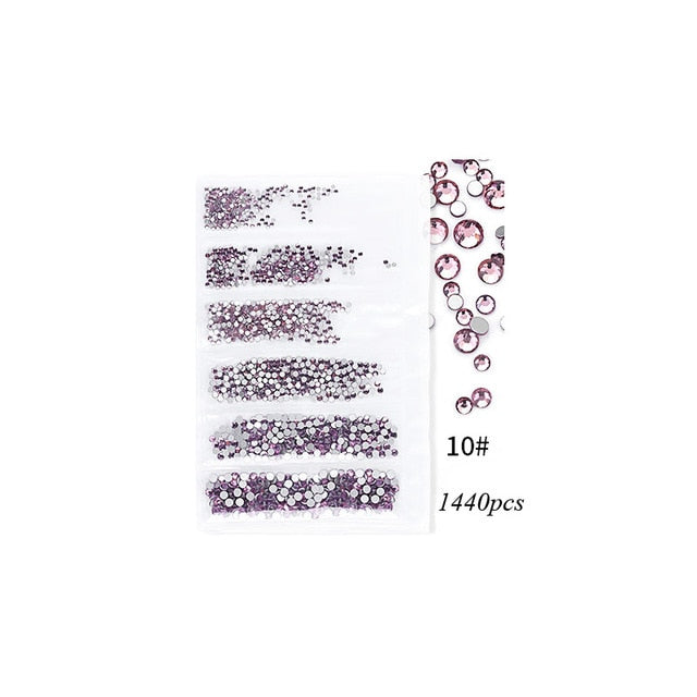 Swarovsky 35 Colors SS3-SS10 1440Pcs Flatback Charm Glass Gems Diamonds Nail Crystals Nail Art Decoration