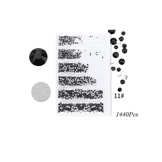 Swarovsky 35 Colors SS3-SS10 1440Pcs Flatback Charm Glass Gems Diamonds Nail Crystals Nail Art Decoration