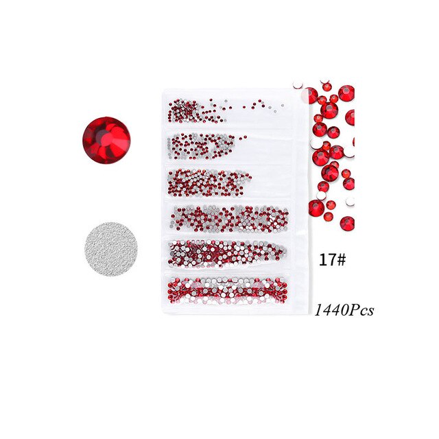 Swarovsky 35 Colors SS3-SS10 1440Pcs Flatback Charm Glass Gems Diamonds Nail Crystals Nail Art Decoration
