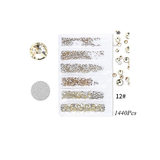Swarovsky 35 Colors SS3-SS10 1440Pcs Flatback Charm Glass Gems Diamonds Nail Crystals Nail Art Decoration