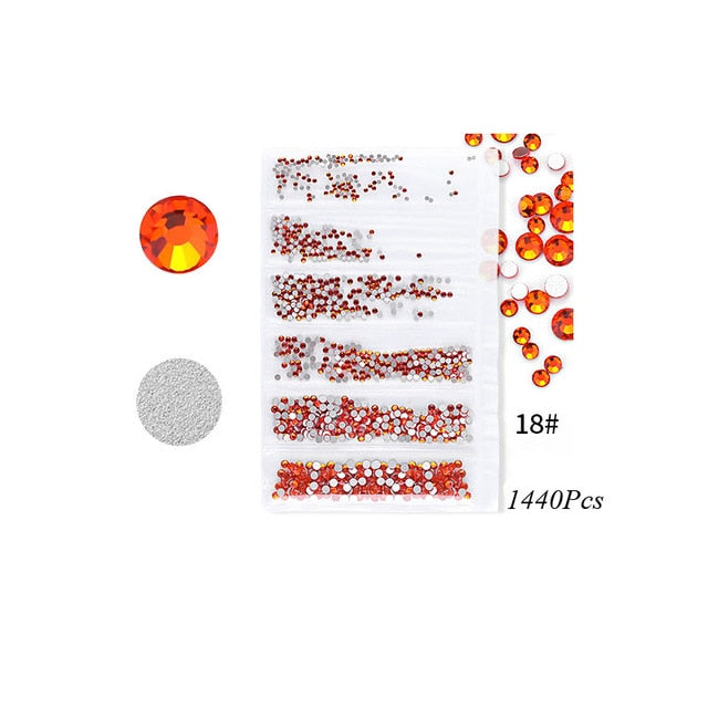 Swarovsky 35 Colors SS3-SS10 1440Pcs Flatback Charm Glass Gems Diamonds Nail Crystals Nail Art Decoration