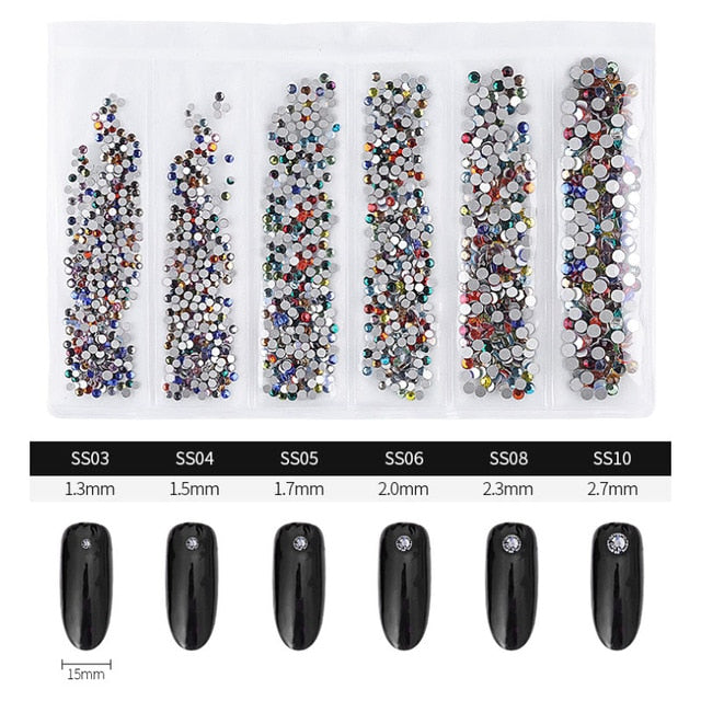 Swarovsky 35 Colors SS3-SS10 1440Pcs Flatback Charm Glass Gems Diamonds Nail Crystals Nail Art Decoration