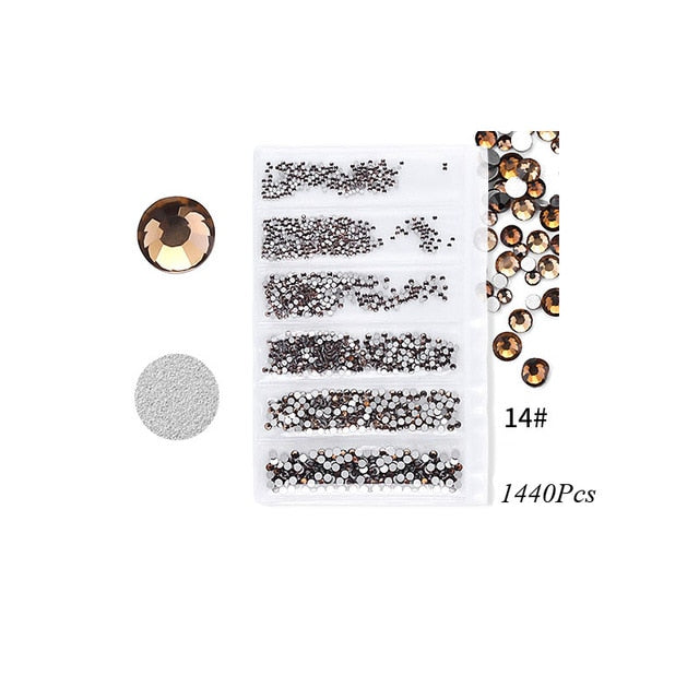 Swarovsky 35 Colors SS3-SS10 1440Pcs Flatback Charm Glass Gems Diamonds Nail Crystals Nail Art Decoration