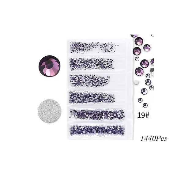 Swarovsky 35 Colors SS3-SS10 1440Pcs Flatback Charm Glass Gems Diamonds Nail Crystals Nail Art Decoration