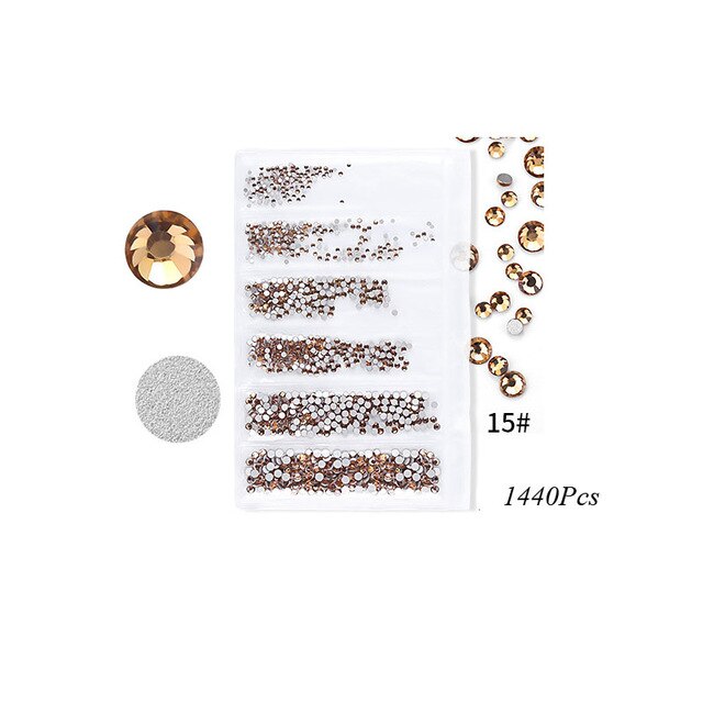 Swarovsky 35 Colors SS3-SS10 1440Pcs Flatback Charm Glass Gems Diamonds Nail Crystals Nail Art Decoration