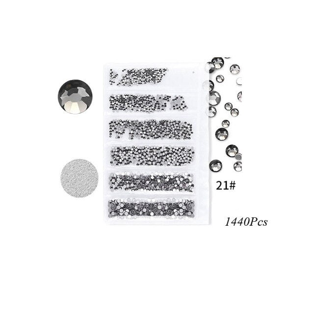 Swarovsky 35 Colors SS3-SS10 1440Pcs Flatback Charm Glass Gems Diamonds Nail Crystals Nail Art Decoration