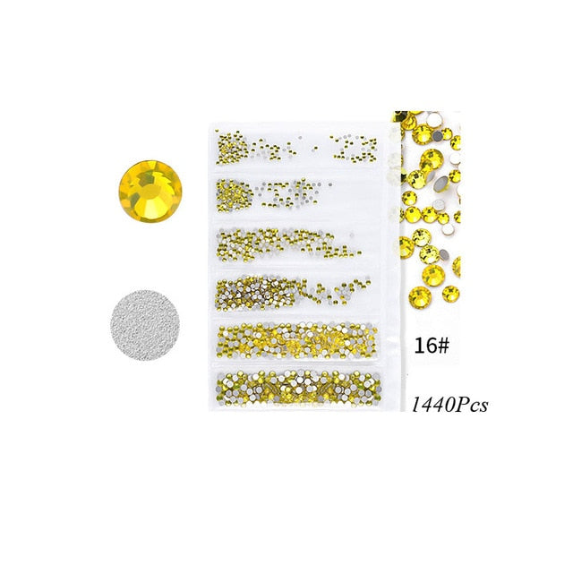 Swarovsky 35 Colors SS3-SS10 1440Pcs Flatback Charm Glass Gems Diamonds Nail Crystals Nail Art Decoration