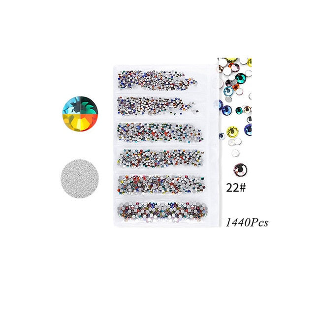 Swarovsky 35 Colors SS3-SS10 1440Pcs Flatback Charm Glass Gems Diamonds Nail Crystals Nail Art Decoration