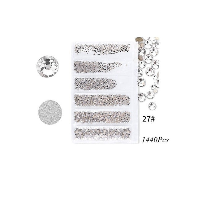 Swarovsky 35 Colors SS3-SS10 1440Pcs Flatback Charm Glass Gems Diamonds Nail Crystals Nail Art Decoration