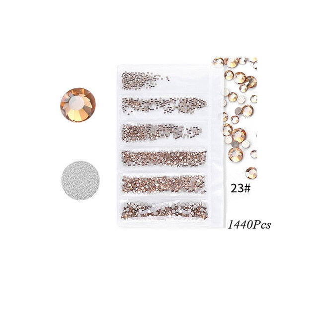 Swarovsky 35 Colors SS3-SS10 1440Pcs Flatback Charm Glass Gems Diamonds Nail Crystals Nail Art Decoration