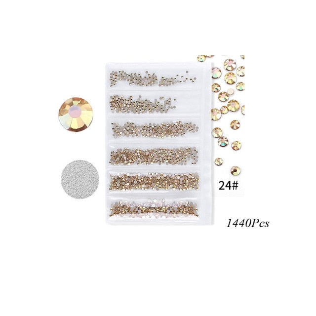 Swarovsky 35 Colors SS3-SS10 1440Pcs Flatback Charm Glass Gems Diamonds Nail Crystals Nail Art Decoration