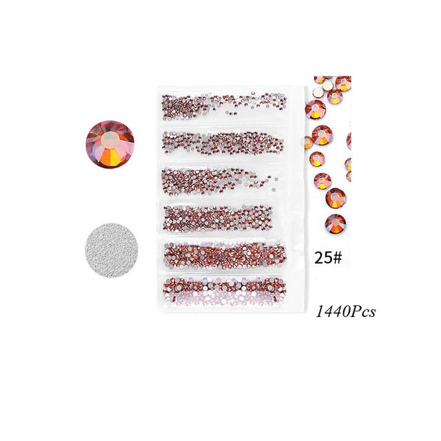 Swarovsky 35 Colors SS3-SS10 1440Pcs Flatback Charm Glass Gems Diamonds Nail Crystals Nail Art Decoration