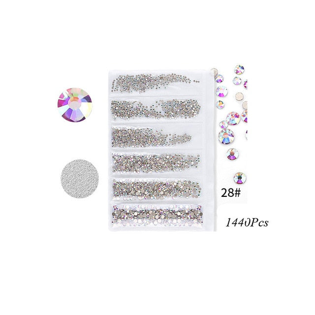 Swarovsky 35 Colors SS3-SS10 1440Pcs Flatback Charm Glass Gems Diamonds Nail Crystals Nail Art Decoration