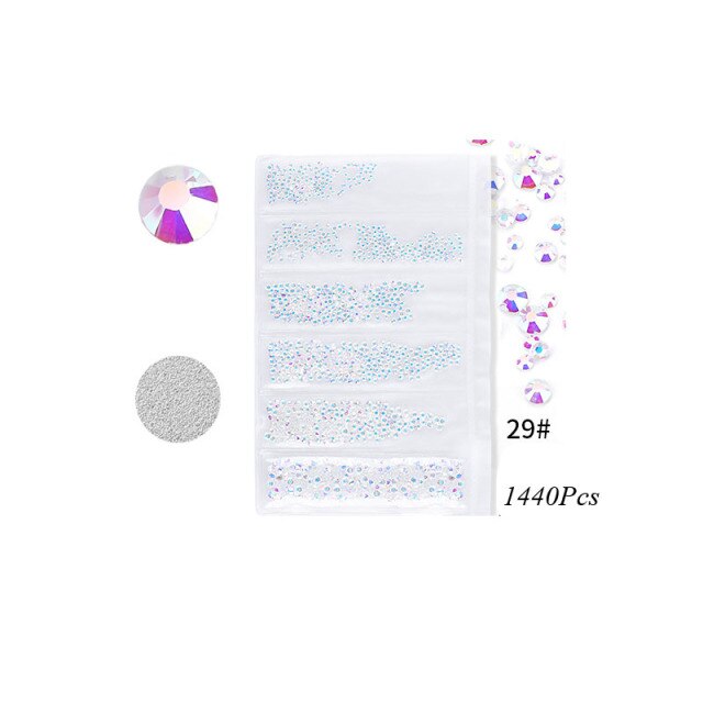 Swarovsky 35 Colors SS3-SS10 1440Pcs Flatback Charm Glass Gems Diamonds Nail Crystals Nail Art Decoration