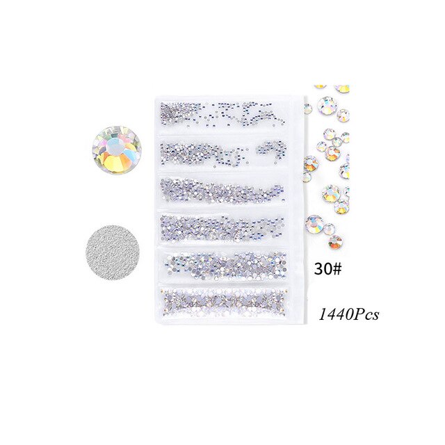 Swarovsky 35 Colors SS3-SS10 1440Pcs Flatback Charm Glass Gems Diamonds Nail Crystals Nail Art Decoration