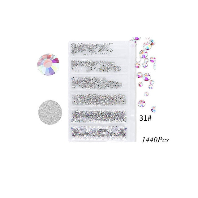 Swarovsky 35 Colors SS3-SS10 1440Pcs Flatback Charm Glass Gems Diamonds Nail Crystals Nail Art Decoration