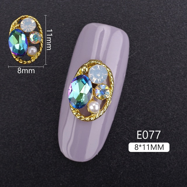 10PCS Hollow Oval Rhinestones Pearl Charms Beauty Glitter Nails Charms Jewelry Accessories Metal for 3D Nail Art Decoration Hot