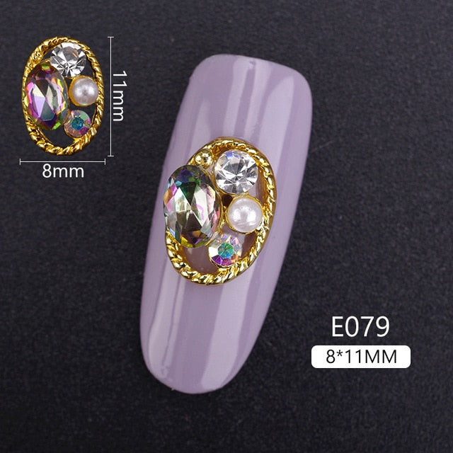 10PCS Hollow Oval Rhinestones Pearl Charms Beauty Glitter Nails Charms Jewelry Accessories Metal for 3D Nail Art Decoration Hot