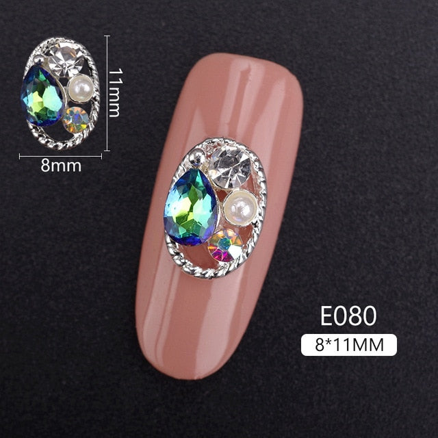 10PCS Hollow Oval Rhinestones Pearl Charms Beauty Glitter Nails Charms Jewelry Accessories Metal for 3D Nail Art Decoration Hot