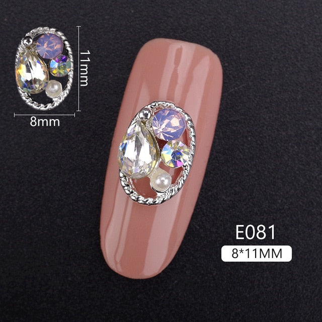 10PCS Hollow Oval Rhinestones Pearl Charms Beauty Glitter Nails Charms Jewelry Accessories Metal for 3D Nail Art Decoration Hot