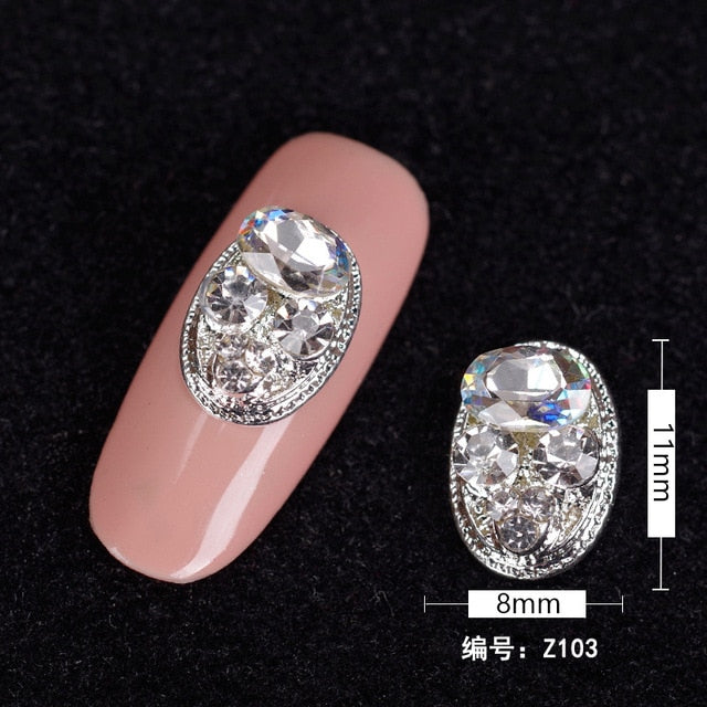 10PCS Hollow Oval Rhinestones Pearl Charms Beauty Glitter Nails Charms Jewelry Accessories Metal for 3D Nail Art Decoration Hot