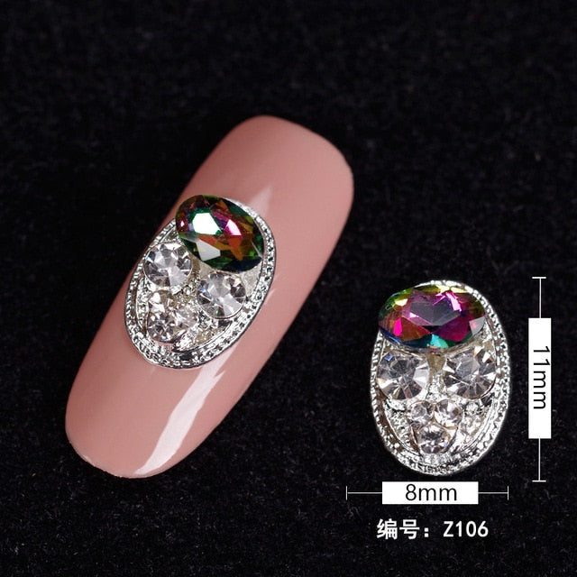 10PCS Hollow Oval Rhinestones Pearl Charms Beauty Glitter Nails Charms Jewelry Accessories Metal for 3D Nail Art Decoration Hot