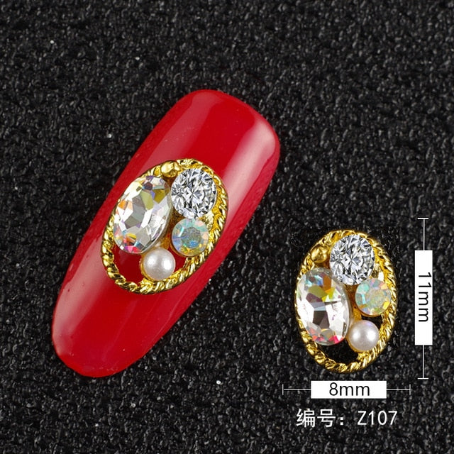 10PCS Hollow Oval Rhinestones Pearl Charms Beauty Glitter Nails Charms Jewelry Accessories Metal for 3D Nail Art Decoration Hot