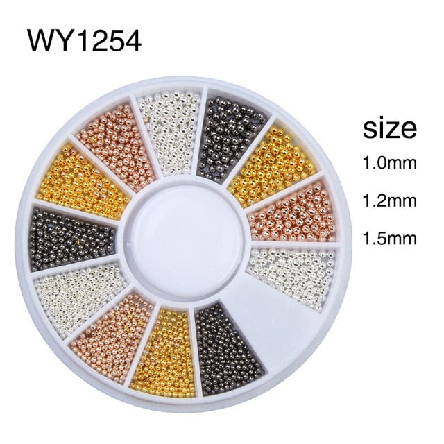 3D Metal Nail Art Charm Stainless Steel Caviar Beads Nail Decoration Gold Silver Rose Gold Black Bead Nail Stud Manicure DIY