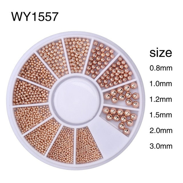 3D Metal Nail Art Charm Stainless Steel Caviar Beads Nail Decoration Gold Silver Rose Gold Black Bead Nail Stud Manicure DIY