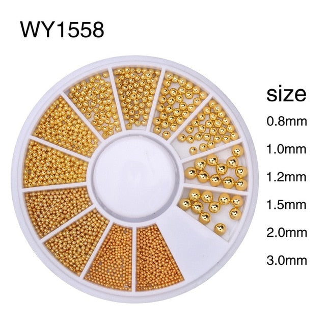 3D Metal Nail Art Charm Stainless Steel Caviar Beads Nail Decoration Gold Silver Rose Gold Black Bead Nail Stud Manicure DIY