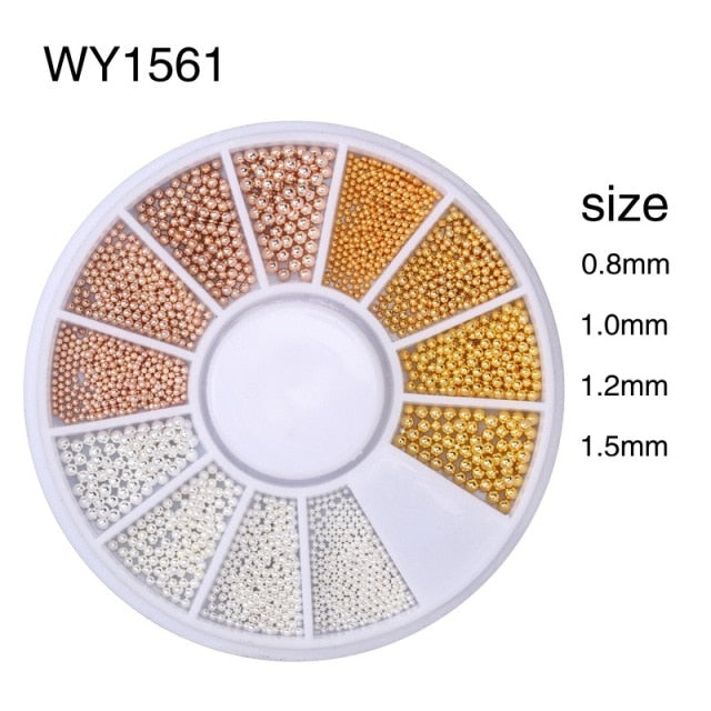 3D Metal Nail Art Charm Stainless Steel Caviar Beads Nail Decoration Gold Silver Rose Gold Black Bead Nail Stud Manicure DIY