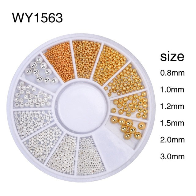 3D Metal Nail Art Charm Stainless Steel Caviar Beads Nail Decoration Gold Silver Rose Gold Black Bead Nail Stud Manicure DIY