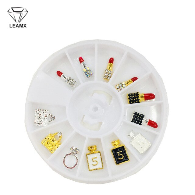 LEMAX Mixed Items/Box 3D Alloy Nail Art Decoration Rhinestone Lipstick Handbag Perfume Bottle Shape Nails DIY Charms Supply L470