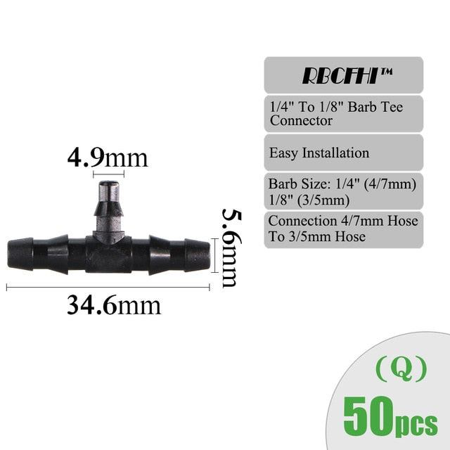RBCFHI Garden Irrigation Connectors Barbed Single Double Tee Elbow Drip Arrow Cross Coupling Watering Fitting For 3/5 4/7mm Hose