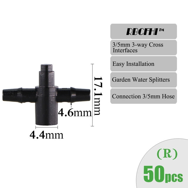 RBCFHI Garden Irrigation Connectors Barbed Single Double Tee Elbow Drip Arrow Cross Coupling Watering Fitting For 3/5 4/7mm Hose
