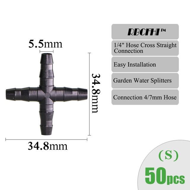 RBCFHI Garden Irrigation Connectors Barbed Single Double Tee Elbow Drip Arrow Cross Coupling Watering Fitting For 3/5 4/7mm Hose