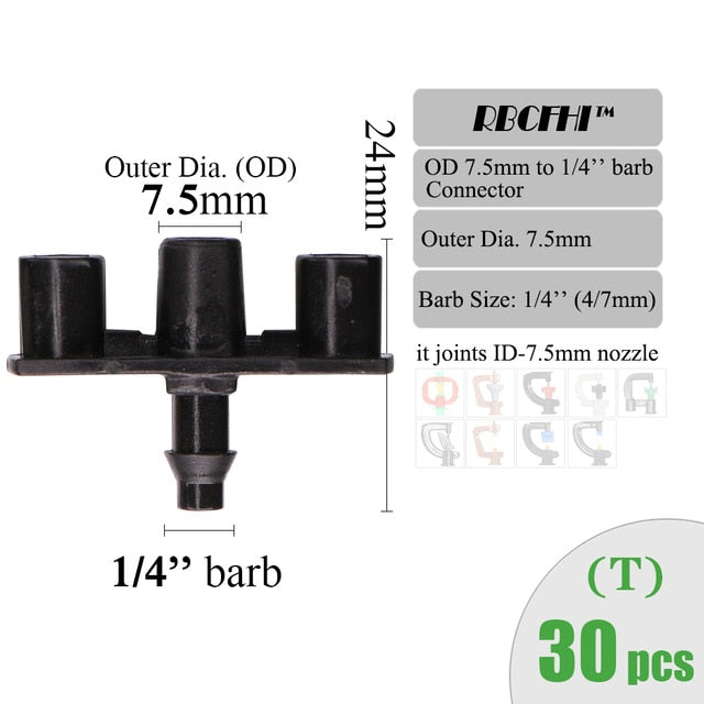RBCFHI Garden Irrigation Connectors Barbed Single Double Tee Elbow Drip Arrow Cross Coupling Watering Fitting For 3/5 4/7mm Hose