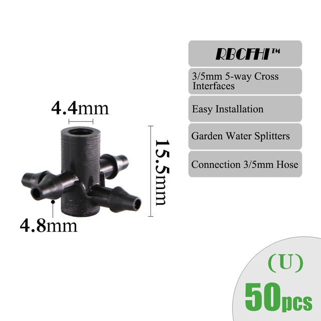 RBCFHI Garden Irrigation Connectors Barbed Single Double Tee Elbow Drip Arrow Cross Coupling Watering Fitting For 3/5 4/7mm Hose