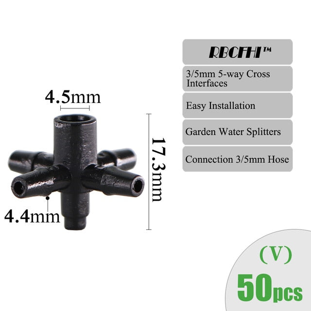 RBCFHI Garden Irrigation Connectors Barbed Single Double Tee Elbow Drip Arrow Cross Coupling Watering Fitting For 3/5 4/7mm Hose