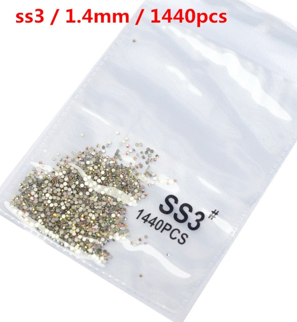 SS3-ss8 1440pcs Clear Crystal AB gold 3D Non HotFix FlatBack Nail Art Rhinestones Decorations Shoes And Dancing Decoration